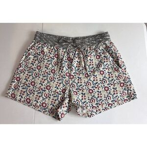 Dylan Women's Pull On Floral Shorts Red Blue Cream Cotton Drawstring Size L